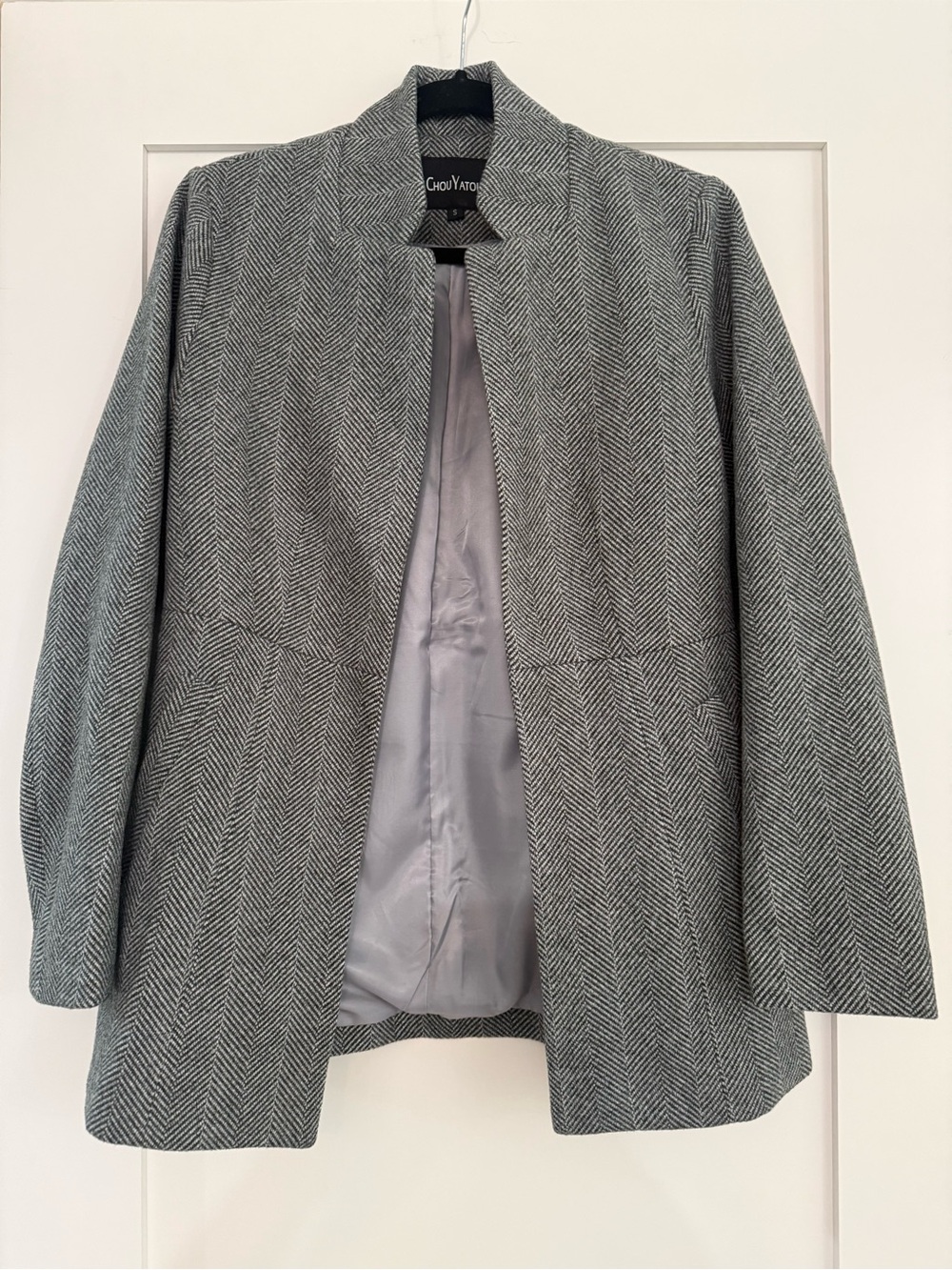Chou yatou Women's Gray Herringbone Open Blazer